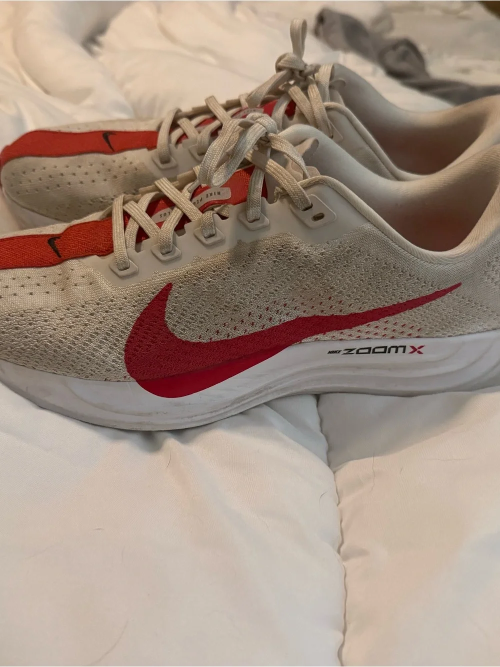 Nike Beige and Red ZoomX Running Sneakers